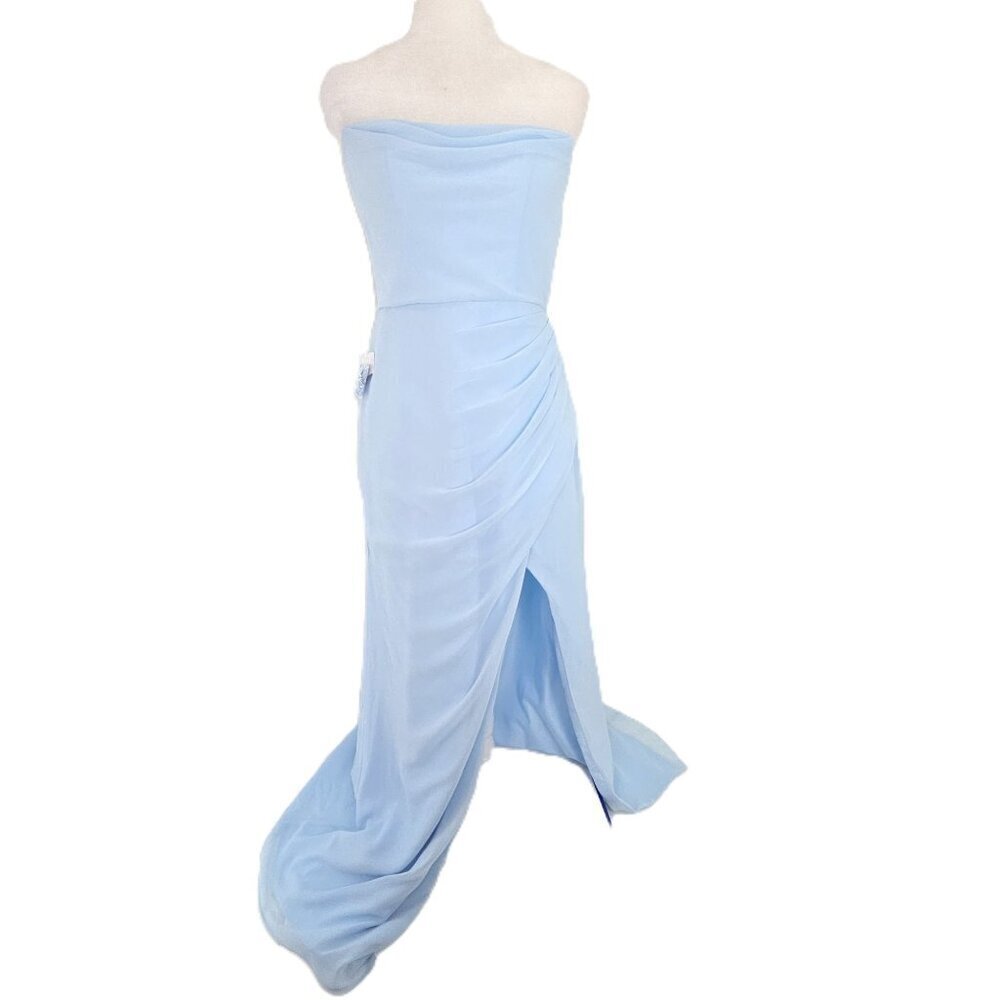 NWT Azazie Baby Blue Corset Sky LOng Gown Dress Women Size A4 - Picture 2 of 11